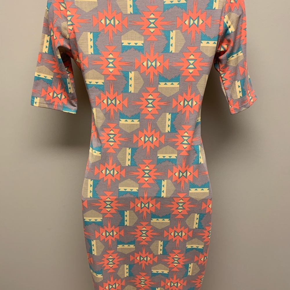 LuLaRoe XXS JULIA Dress Grey Turquoise Pink Aztec - Picture 5 of 6